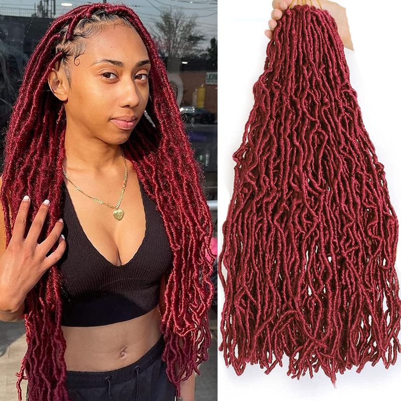 Photo 1 of 126 Strands Long Burgundy Faux Locs Crochet Hair 24 Inch Bug Color New Soft Locs Wavy Dreadlocks Braids 6 Packs Ginger Red Pre-Looped Crochet Hair for Black...