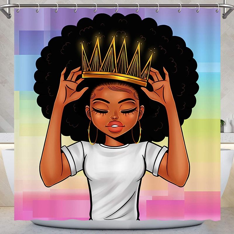 Photo 1 of 
KOYI Black Girl Shower Curtain,African American Women Girl with Crown Shower Curtain,Afro Girls African Queen Princess Bath Curtain Bathroom Decorations...