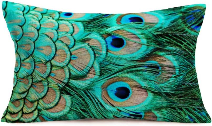 Photo 1 of 
Smilyard Green Peacock Feather Throw Pillow Case 12X20 Inches Beautiful Peacock Feather Pillowcase Cushion Cover Decorative Rectangle Zippered Pillow Covers...