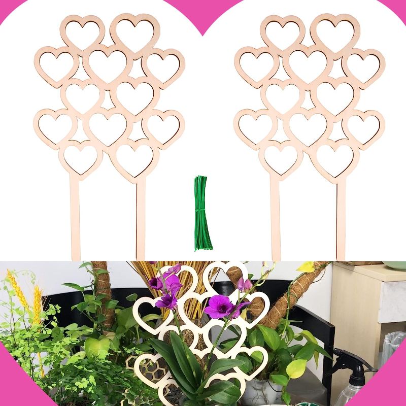 Photo 1 of 2 Packs Heart Trellis for Potted Plants Indoor,14.6 inch Small Wooden Houseplant Trellis for Climbing Plants Support 