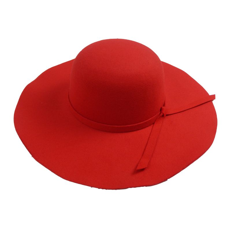 Photo 1 of CHIC Fashion Simple Casual Hat for Women Wide Brim Fedora Retro Floppy Jazz Bucket Cap Light Red