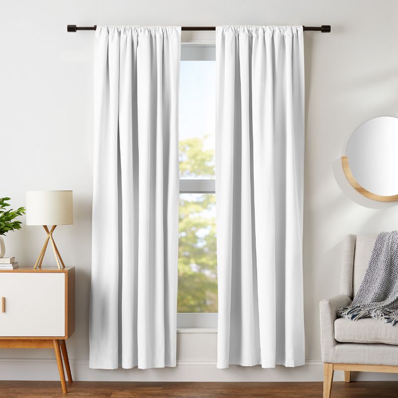 Photo 1 of Amazon Basics Room Darkening Blackout Window Curtains with Tie Backs Set - 42 x 84-Inch, White, 2 Panels White 42 in x 84 in Rod Pockets