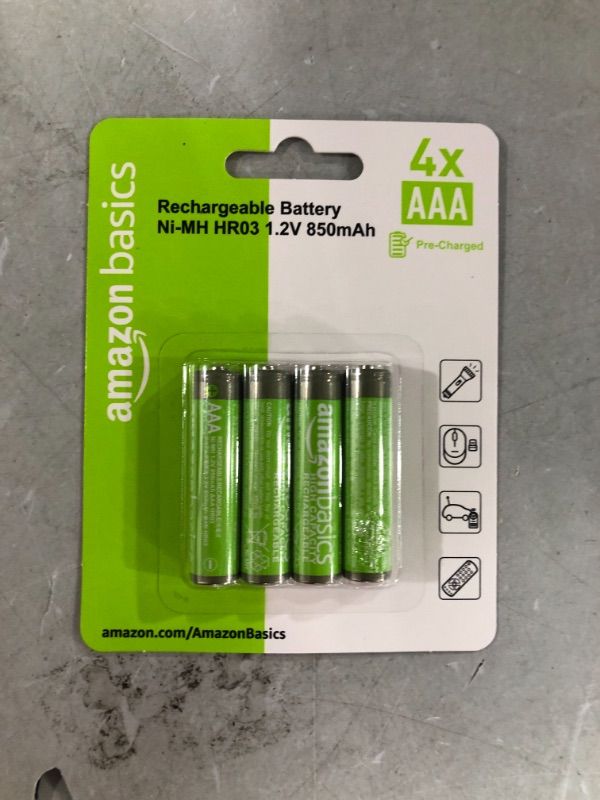 Photo 2 of Amazon Basics 4-Pack Rechargeable AAA NiMH High-Capacity Batteries, 850 mAh, Pre-Charged