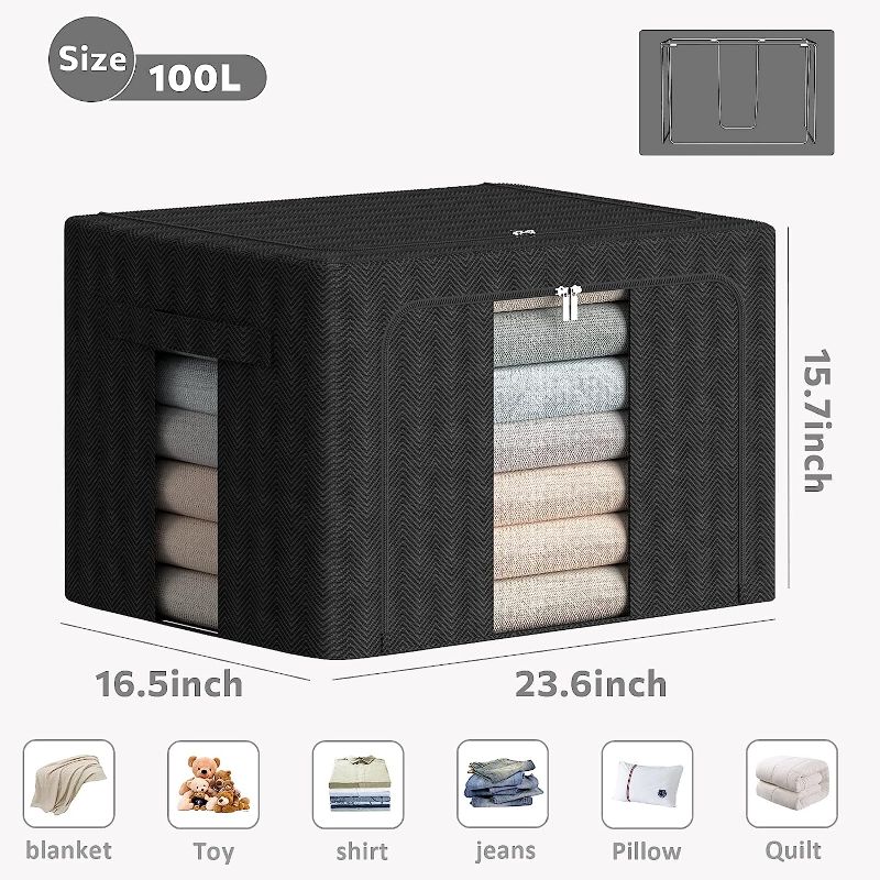 Photo 1 of  Clothes Storage - Large Capacity Stackable Metal Frame Storage Box Foldable Oxford Fabric Clothes Container Organizer with Clear Window & Carry Handles 