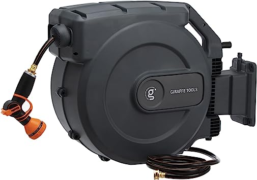Photo 1 of **FOR PARTS ONLY**  Giraffe Tools AW505/8 Retractable Garden Hose Reel 5/8" x 115+5 ft, Heavy Duty Wall Mounted Water Hose Reel Automatic Rewind, 180 Deg Swivel Bracket, Slow Retraction, 115ft, Dark Grey