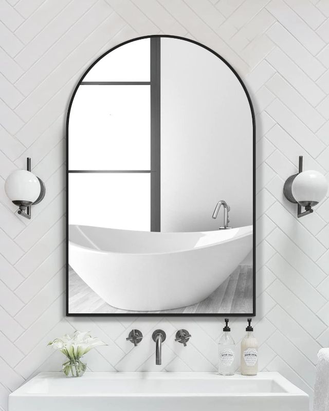 Photo 2 of TinyTimes 26"x38" Arched Wall Mirror, Vanity Mirror, with Metal Frame, for Bathroom, Bedroom, Entryway, Modern & Contemporary Wall Mirror - Black