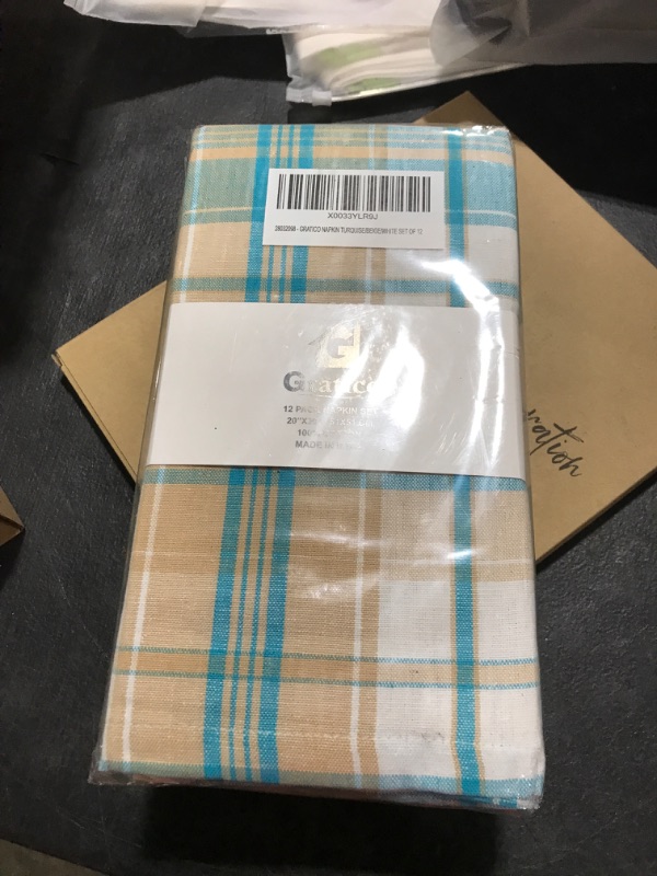 Photo 1 of 12 SET NAPKINS BLUE PLAID 