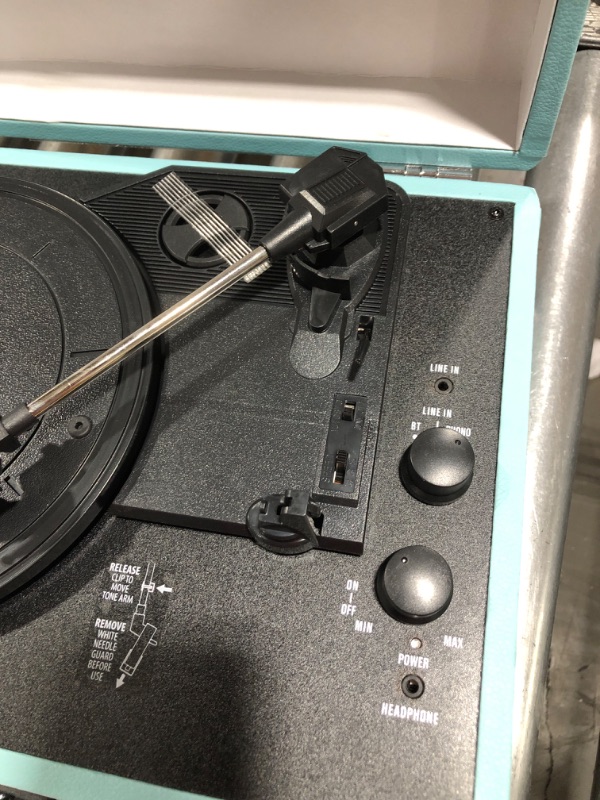 Photo 1 of Victrola Vintage 3-Speed Bluetooth Portable Suitcase Record Player with Built-in Speakers | Upgraded Turntable Audio Sound| Includes Extra Stylus | Turquoise, Model Number: VSC-550BT