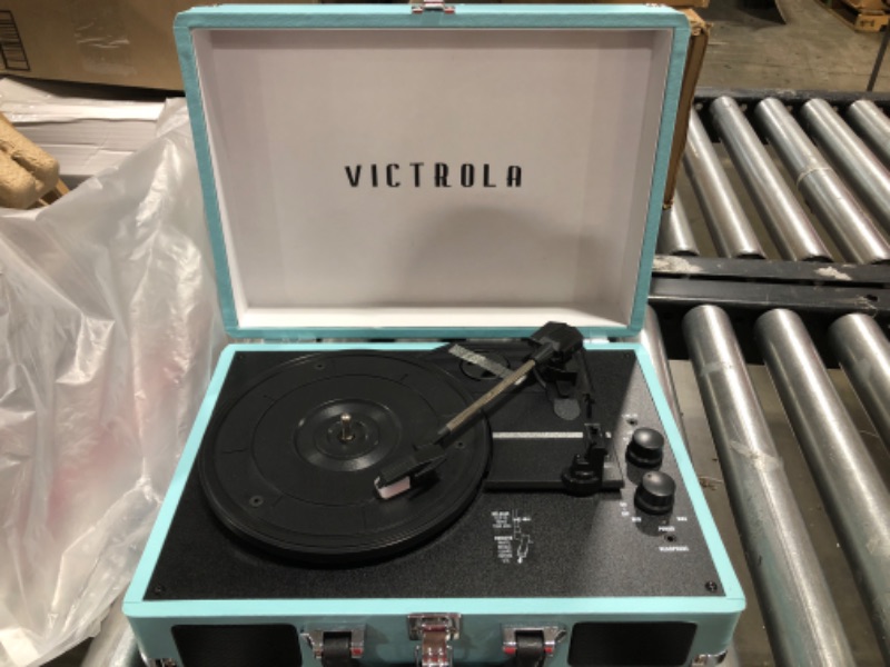 Photo 2 of Victrola Vintage 3-Speed Bluetooth Portable Suitcase Record Player with Built-in Speakers | Upgraded Turntable Audio Sound| Includes Extra Stylus | Turquoise, Model Number: VSC-550BT