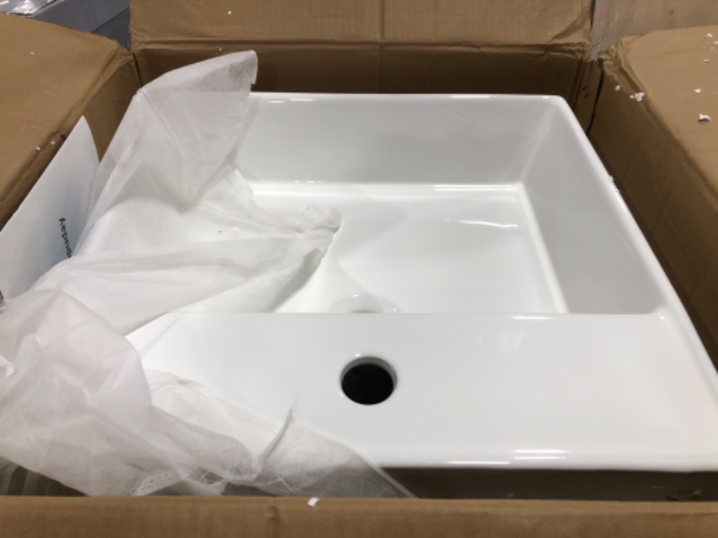 Photo 2 of 18 Inch Wall Mount Bathroom Sink- Lepuday 18"x18" White Square Vessel Sink Wall Mounted Bathroom Porcelain Ceramic Art Basin with Overflow for Bathroom, Powder Room 18"x18" White-Faucet Hole