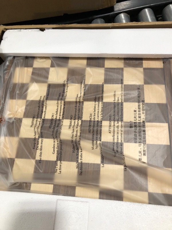 Photo 2 of A&A 15 inch Walnut Wooden Chess & Checkers Set w/ Storage Drawer /Weighted Chess Pieces - 3.0 inch King Height/ Walnut Box w/Walnut & Maple Inlay / 2 Extra Queen / Classic 2 in 1 Board Games Weighted Pieces w/ Walnut Box