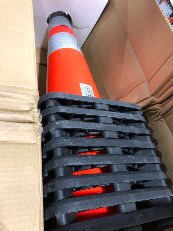 Photo 2 of (8 Cones) BESEA 28” inch Orange PVC Traffic Cones, Black Base Construction Road Parking Cone Structurally Stable Wearproof (28" Height) 01_28"(8 Cones)