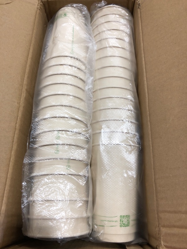 Photo 1 of 16oz Certified Compostable Coffee Cups by Living Balance | 75 cups with Bagasse Lids, Stirrers, and Integrated Sleeves 16oz | 75ct