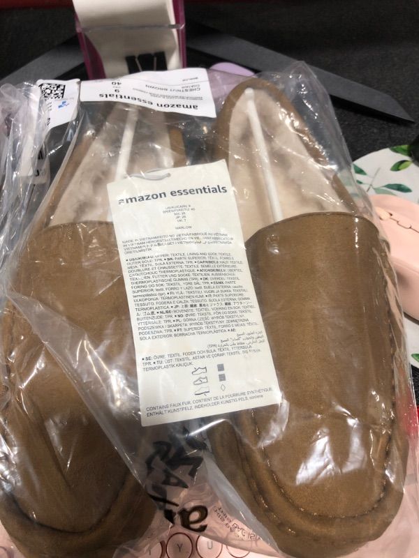 Photo 1 of Amazon Essentials Women's Moccasin Slipper Faux Leather Chestnut Brown 9