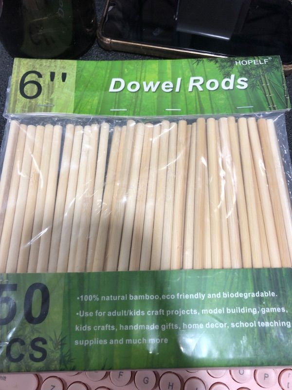 Photo 2 of 50PCS Dowel Rods Wood Sticks Wooden Dowel Rods - 1/4 x 6 Inch Unfinished Bamboo Sticks - for Crafts and DIYers 1/4" x 6" 50