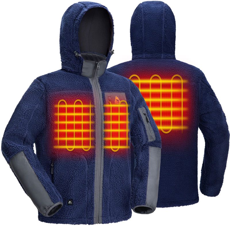 Photo 1 of KINGS TREK Heated Jacket Fleece for Men, Windproof Sherpa Heating Coat with Detachable Hood (Battery not Included) Blue 3X-Large