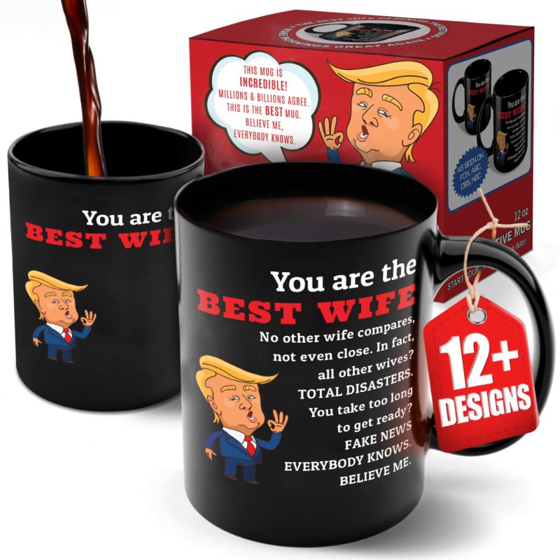 Photo 1 of Pack of Nine 12oz Color-Changing Funny Coffee Mug - Top Trump Merchandise - Best Birthday Gifts for Women Who Have Everything, Unique Wedding Gift Ideas for Wife, Cool Bride & Anniversary Presents for Her Wife (12oz) Ceramic
