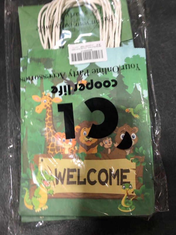 Photo 1 of 12pcs Safari Giftt Bags Jungle Animal Goodie Bags with Handles for Jungle Theme Birthday Party Favor Baby Shower Supplies