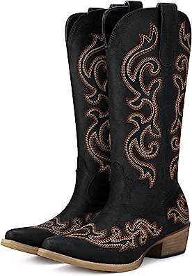 Photo 1 of 
HISEA Rollda Cowboy Boots for Women Western Cowgirl Boots with Chunky Heel Ladies Snip Toe Mid-Calf Boots