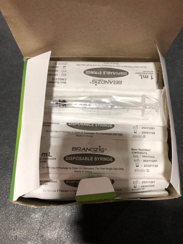 Photo 2 of 1ml Syringe with Cap (100 Pack) | Oral Dispenser Without Needle, Luer Slip Tip, | Individually Wrapped Medicine Dropper for Infants & Pets