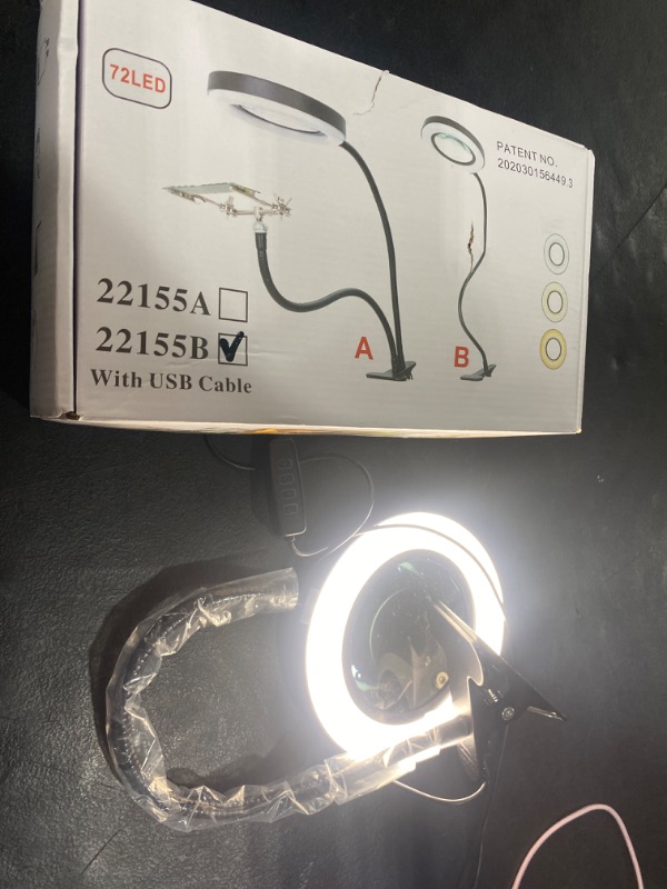 Photo 2 of 10X Magnifying Glass Desk Lamp with Metal Clamp for Table, 72 LED Lights, Large Lens, 15" Gooseneck