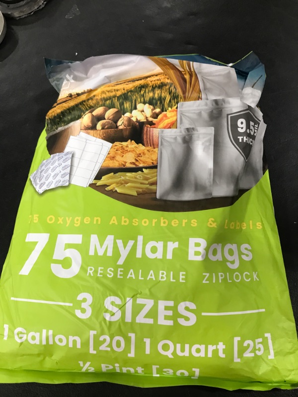 Photo 2 of 75pcs Mylar bags for Food Storage - Extra Thick 10 Mil - Gallon / Quart / Pint - Mylar Bags with Oxygen Absorbers 400cc - Ziplock Resealable Mylar Bags - Mylar Food Storage Bags - Bolsas Mylar