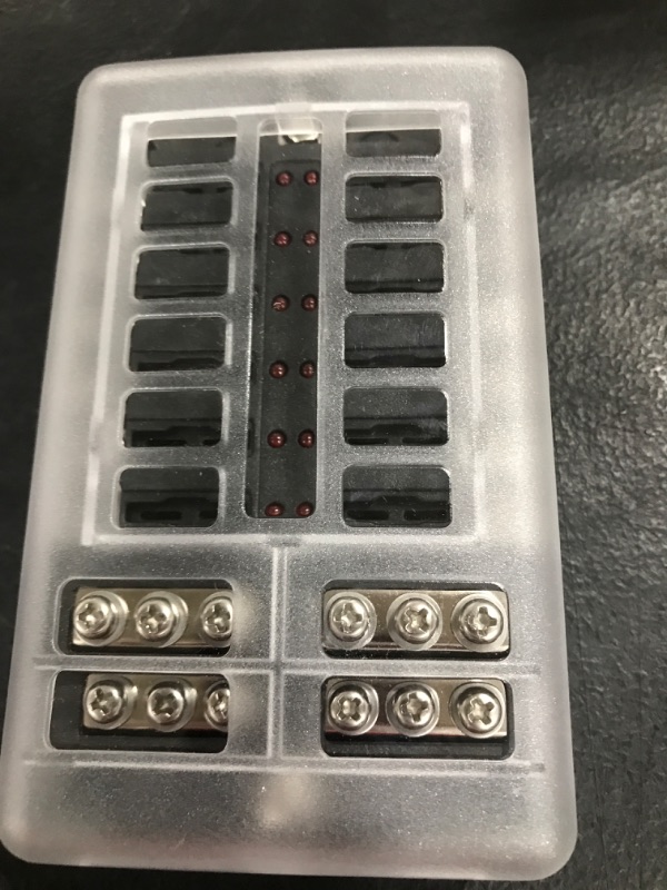 Photo 2 of 12-Way Marine Fuse Block, 12V Fuse Box with LED Warning Indicator Damp-Proof Cover 12 Circuit Independent Positive Negative Fuse Panel with Negative Bus Fuse Box for 12V/24V Vehicle Car Boat Auto