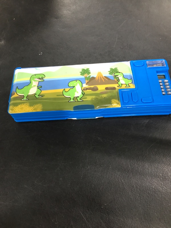 Photo 1 of Pop Up Dinosaur Pencil Case for Kids, Multifunction Stationery Organizer Box with Calculator, Sharpener, and Pencils, Cute School Supplies, Best T Rex Birthday Present for Boys and Teens in Gift Box