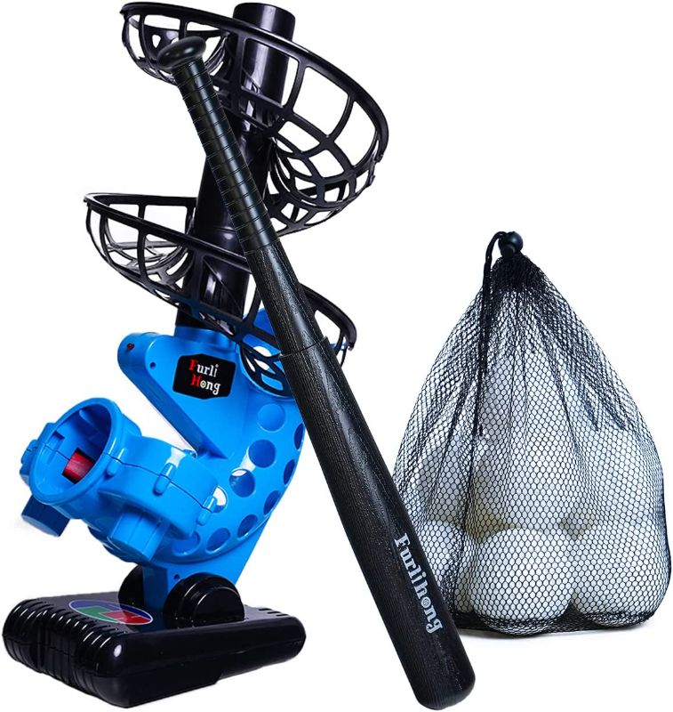 Photo 2 of Furlihong 380BH Baseball Pitching Machine, Battery Powered, Angle Adjustable, Comes with Bat and One Dozen Training Balls, for Kids and Beginner    MACHINE AND BALLS ONLY
