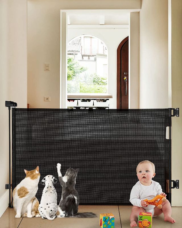 Photo 1 of Cumbor Retractable Baby Gates for Stairs, Mesh Pet Gate 33" Tall, Extends to 55" Wide, Extra Wide Dog Gate for the House, Long Child Safety Gates for Doorways, Hallways, Cat Gate Indoor/Outdoor(Black)
