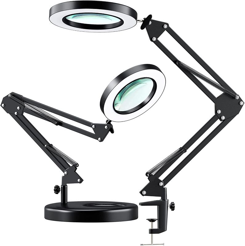 Photo 1 of ?Upgraded? 5X LED Magnifying Lamp, HITTI 1,800 Lumens Stepless Dimmable, 3 Color Modes, 8-Diopter 4.2? Real Glass Lens Magnifier Desk lamp, Magnifying Light and Stand for Crafts, Reading, Close Work
