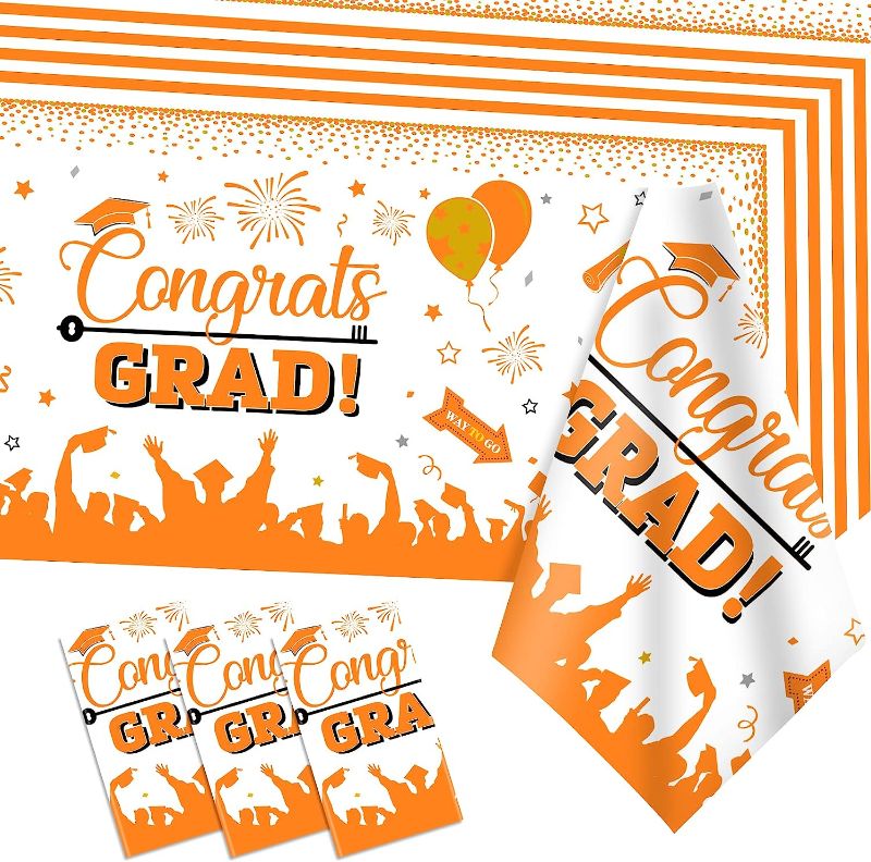 Photo 1 of 
DUAIAI Graduation Tablecloths, 3 Pack Large Size Plastic 54"x108" Congrats Grad Graduation Party Tablecover Decorations for Class of 2023- Orange
