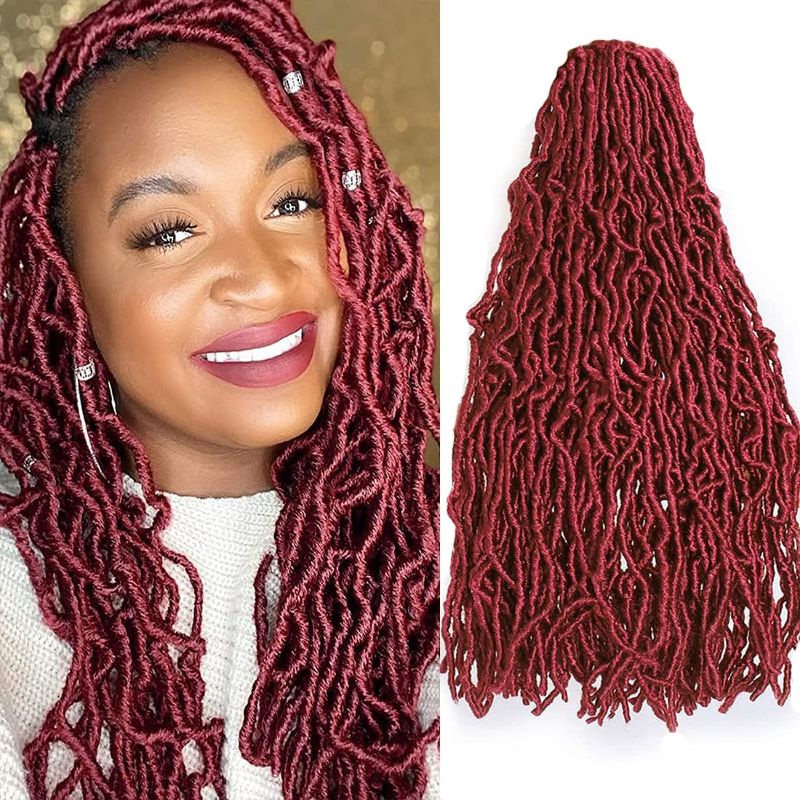 Photo 1 of 144 Strands Short Burgundy Faux Locs Crochet Hair 14 Inch Bug Color New Soft Locs wavy Dreadlocks Braids 8 Packs Ginger Red Pre-Looped Crochet Hair for...