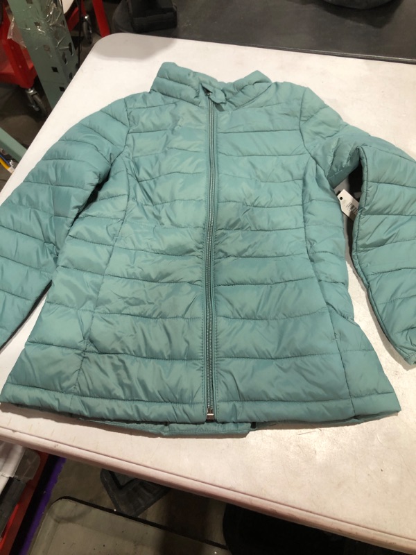 Photo 2 of Amazon Essentials Girls and Toddlers' Lightweight Water-Resistant Packable Mock Puffer Jacket Medium Green
