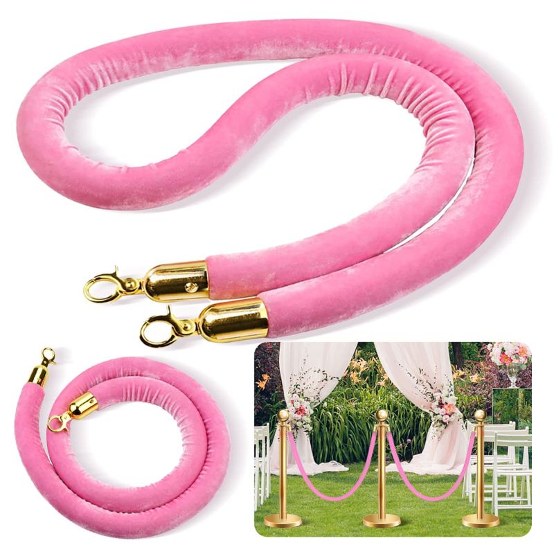 Photo 1 of 2 Pack Pink Velvet Rope, 5 Ft Pink Carpet Ropes, Velvet Stanchion Rope with Polished Gold Hooks for Crowd Control Barriers, Party, Wedding, Grand Openings, Restaurants, Museums 