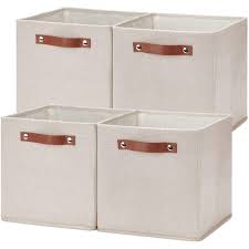 Photo 1 of 11x11 Storage Cubes Fabric Storage Cubes Storage Bins with Dual Leather Handles Canvas Storage Boxes for Organizing Home, Office, Nursery, Shelf, Closet (Beige, 11 x 11 x 11)
