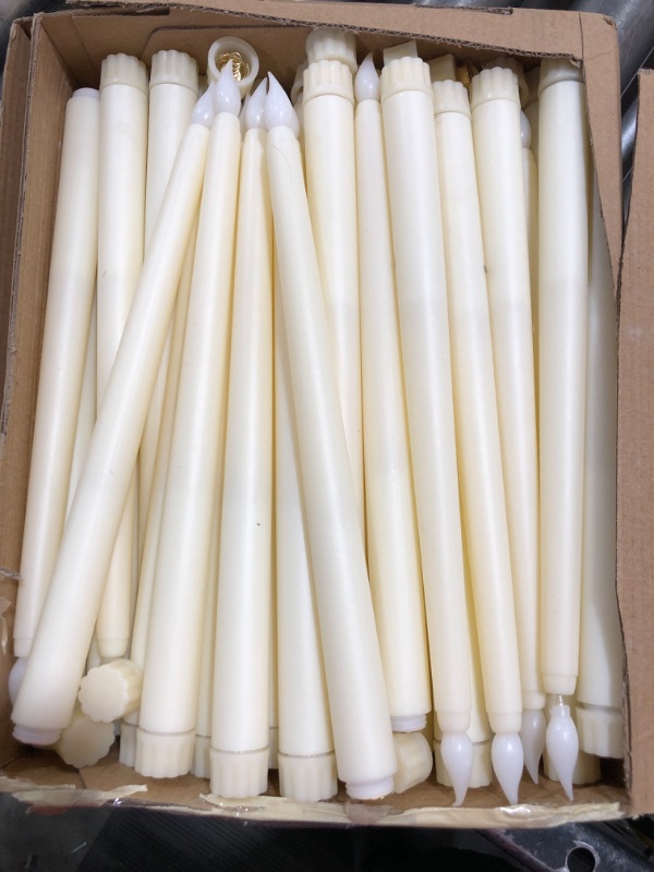Photo 2 of 48 Pcs Flameless Taper Candles, 11 Inch LED Faux Wax Candle Lights Fake Candles Bulk Battery Operated Candles Flickering Taper Candles for Valentine's Day Wedding Party Birthday (Ivory)