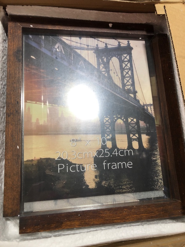 Photo 1 of 2 Pack 8x10 Picture Frame, Double Sided Frames Set with Rustic L Shaped Holder Display 8 by 10 Photo, Made of Brown Base Horizontal Vertical Stand for Desktop or Tabletop