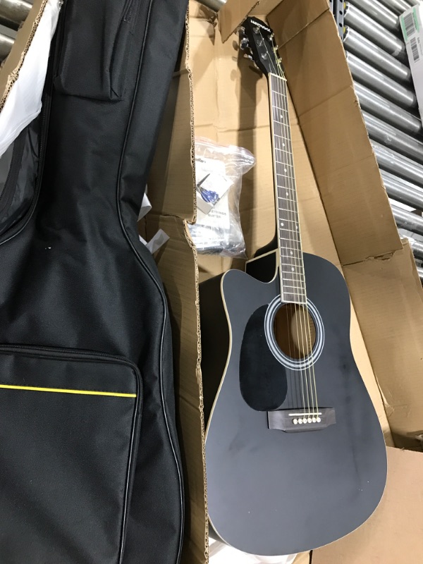 Photo 2 of 12 String Acoustic Guitar Cutaway,Adjustable Truss Rod Full Size Bundle with Gig Bag,Tuner,Strings,Strap, Picks, Black By Janerock
