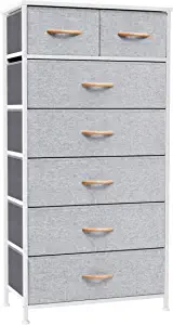 Photo 1 of Crestlive Products Vertical Dresser Storage Tower - Sturdy Steel Frame, Wood Top, Easy Pull Fabric Bins, Wood Handles - Organizer Unit for Bedroom, Hallway, Entryway, Closets - 7 Drawers (Light Gray) 