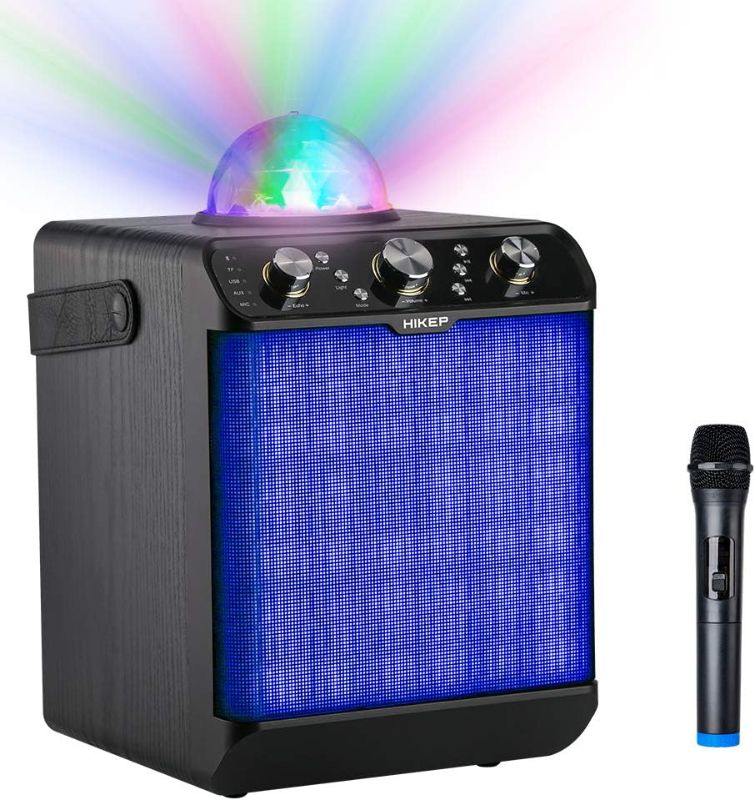 Photo 1 of HIKEP Bluetooth Karaoke Machine with Disco Lights, Portable PA System Speaker for Kids Adults with Wireless Microphone for Home Karaoke Activities, Black
