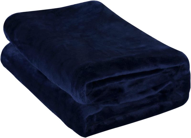 Photo 1 of LUSHLEAF Flannel Fleece Blanket Twin Size Super Soft Lightweight Bed Blanket for Couch, Navy, 108" x 90"
