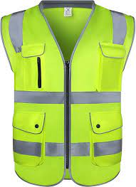 Photo 1 of amoolo Safety Vest with 9 Pockets, Zipper and Padded Neck, High Visibility Reflective Vest, ANSI/ISEA Type R Class 2, Yellow, 3XL
