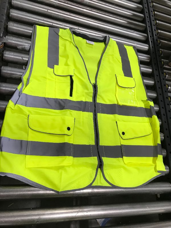 Photo 1 of amoolo Safety Vest with 9 Pockets, Zipper and Padded Neck, High Visibility Reflective Vest, ANSI/ISEA Type R Class 2, Yellow, 3XL
