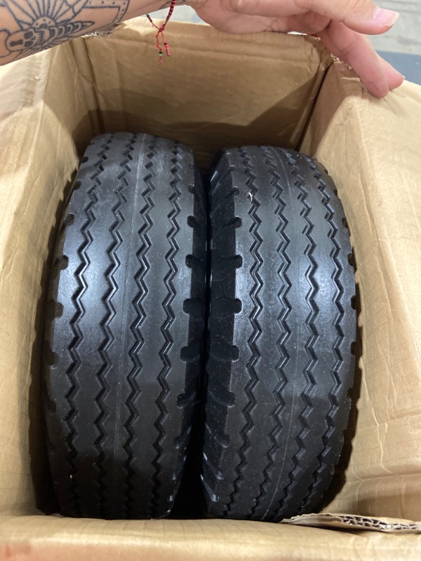 Photo 2 of 2-Pack 4.10/3.50-6" Flat-Free Tire, Hand Truck Tire on Wheel, 3" Centered Hub 5/8" Ball Bearings