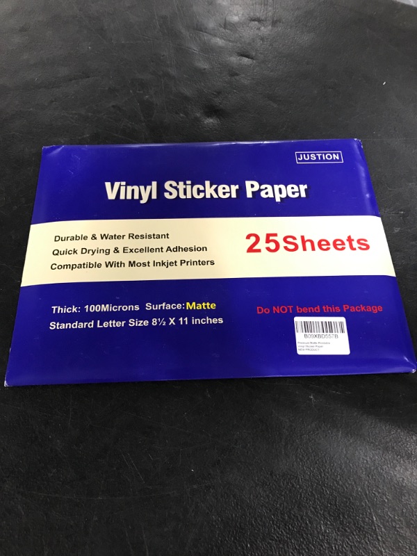 Photo 2 of 25 Sheets Premium Printable Vinyl Sticker Paper for Inkjet Printer Matte White Waterproof, Dries Quickly Vivid Colors, Holds Ink well- Not Tear Resistant - Inkjet Printer