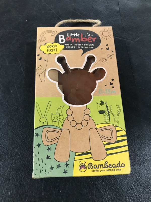 Photo 2 of Amber Teething Toy – Little Bamber is a Natural Amber and Rubber Giraffe Teething Toy for Natural Teething Comfort – Comforting Texture Teething Toy for Sore Gums – Teething Necklace Alternative