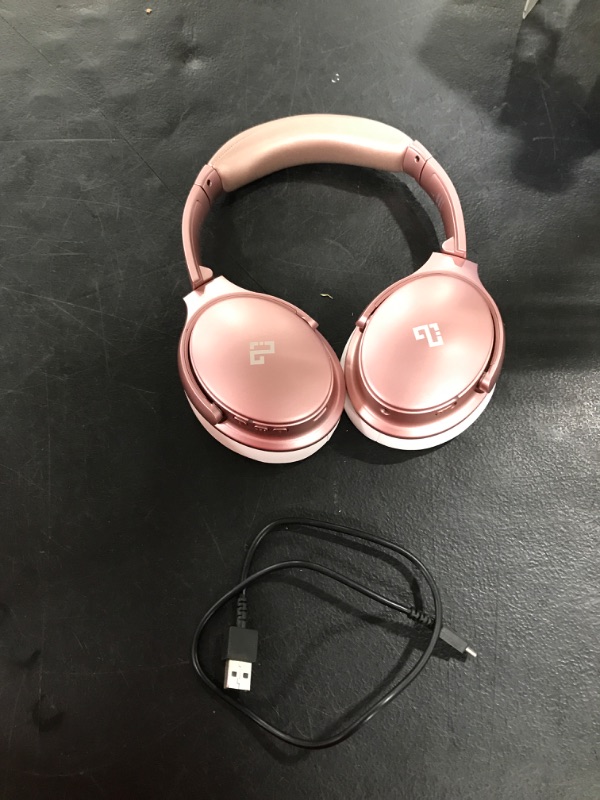 Photo 2 of Rose Gold Active Noise Cancelling Headphones with Microphone?INFURTURE Wireless Over Ear Bluetooth Headphones, Deep Bass, Memory Foam Ear Cups, Quick Charge 40H Playtime, for TV, Travel, Home Office