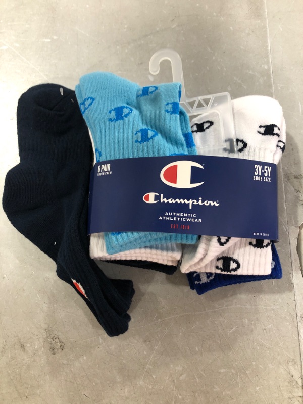 Photo 2 of Champion unisex-child Kids' 6-pack Crew Socks 7-9 Crew C - Blue