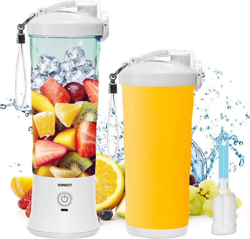 Photo 1 of 20 Oz Portable Blender for Shakes and Smoothies, TOPESCT Personal Size Blender USB Rechargeable, Strong Cutting Power with 6 Ultra-sharp Blades for Travel, Office & Sports(White)
